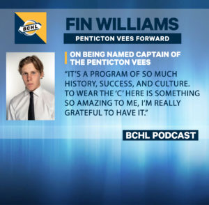 BCHL Podcast: Fin Williams on being named captain of the Penticton Vees